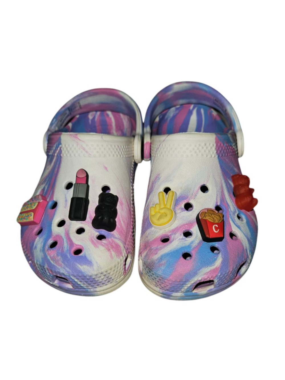 Girls Size 10 Tie-Dye Marble Crocs Clogs w/shoe charms